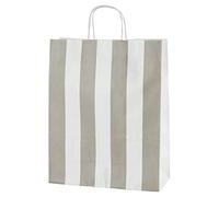 Thepaperbagstore 10 sacs papier rayés gris clair/blanc 25x11x31 cm | Papier kraft 100 gsm, anses torsadées et fond plat pour cadeaux, vêtements, fêtes et achats boutique