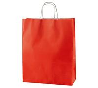 Thepaperbagstore 10 sacs papier rouge 25x11x31 cm, anses torsadées | Papier kraft 100 gsm, anses torsadées et fond plat pour cadeaux, vêtements, fêtes et achats boutique
