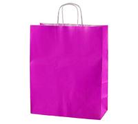 Thepaperbagstore 20 sacs papier fuchsia 25x11x31 cm, anses torsadées | Papier kraft 100 gsm, anses torsadées et fond plat pour cadeaux, vêtements, fêtes et achats boutique