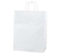 Thepaperbagstore 25 sacs papier blancs 25x11x31 cm, anses torsadées | Papier kraft 100 gsm, anses torsadées et fond plat pour cadeaux, vêtements, fêtes et achats boutique
