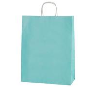 Thepaperbagstore 25 sacs papier bleu clair 25x11x31 cm, anses torsadées | Papier kraft 100 gsm, anses torsadées et fond plat pour cadeaux, vêtements, fêtes et achats boutique