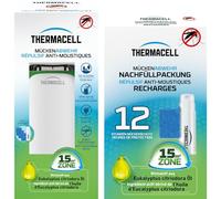 THERMACELL Diffuseur Anti Moustiques et Moustiques Tigres - 15m² - 24h | Répulsif - Sans Fil Nomade - Extérieur - Effet Rapide, Inodore - 2 Cartouches + 6 Plaquettes - Blanc - THNATBLANRECH12