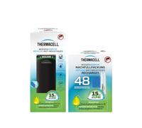 THERMACELL Diffuseur Répulsif Anti Moustiques - 15m² - 60h - Noir | Sans Fil Extérieur, Jardin, Terrasse, Piscine - Effet Rapide, Inodore - 5 Cartouches Gaz + 15 Plaquettes THNATNOIRRECH48