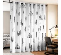 Thermiques Isolant Rideaux Occultant Nature scandinave, 140Lx145H cm | Rideaux Occultant à Oeillets Pins montagnes cabanes, Chaleur Rideau Decoration pour Chambre enfant, Espace ludique Noir