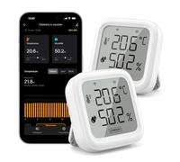 Thermo-hygromètre Wi-Fi intérieur portée 200m, appareil connecté haute précision, Alertes app et export de données inclus, Contrôlez température et humidité pour chambre bébé, sous-sol, 2-Pack