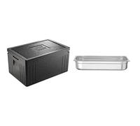 Thermohauser Eco Line Boîte isotherme en polypropylène, normes GN 1/1, avec couvercle, 45 l, noir & HENDI Bac Gastronorme, GN 1/1, résistance thermique -40 °C à 300 °C, 14L, 530x325x100mm, inox