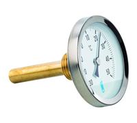 Thermomètre à cadran diamètre 63mm 0/120 ° plongeur 40mm fourni avec doigt de gant laiton Réf 74A45302D