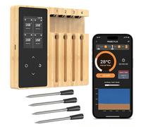 Thermomètre à sonde sans fil Bluetooth ZELURXX, avec 4 sondes et récepteur avec écran, portée de 120 mètres, contrôle via application, thermomètre à viande IPX7