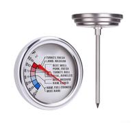 Thermomètre à viande analogique en acier inoxydable avec code couleur pour une lecture instantanée, barbecue, gril, four, rôtir, sans batterie, résistant à la chaleur, plusieurs tailles de cadran pour