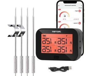 Thermomètre à viande Bluetooth à 4 sondes - Mesure directe de la température - Fonction d'alarme de température - Thermomètre de cuisine pour viande, viandes rôties, desserts et fromages