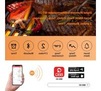 Thermomètre à viande Bluetooth - Appareil numérique - Pour barbecue - Double sonde - Portée de 50 mètres - Noir