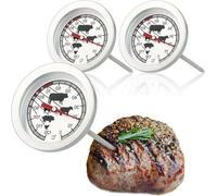 Thermomètre à viande en acier - Thermomètre à viande analogique jusqu'à 120 °C - Thermomètre pour barbecue - Aiguille à viande - 10 cm - Lot de 3
