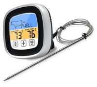Thermomètre à viande numérique avec minuterie et écran tactile, en acier inoxydable, pour cuisine et barbecue, noir