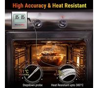 Thermomètre à viande numérique pour barbecue avec grand écran LCD, minuterie, sonde en acier inoxydable et alertes programmables