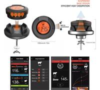Thermomètre à viande sans fil avec 2 sondes 164FT BT4.2 Contrôle via application IP64 Thermomètre à viande étanche pour fumoir Four Thermomètre intelligent amovible pour barbecue pour la cuisson de la