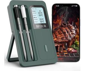 Thermomètre à viande sans fil avec 2 sondes - Thermomètre à barbecue Bluetooth avec grand écran LCD et contrôle par application
