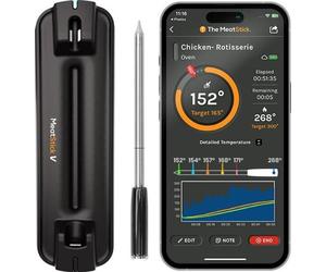 Thermomètre à viande sans fil Bluetooth - Résistant à la chaleur jusqu'à 1200 °F, portée illimitée, précision de 0,4 °F pour le barbecue, le four, le fumoir et la friteuse à air chaud
