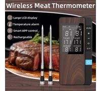 Thermomètre à viande sans fil, sonde numérique Bluetooth, Rechargeable avec écran LCD et application Mobile pour barbecue, four, rôtissoire 4 Probe