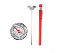 Thermomètre alimentaire à clipser en acier inoxydable rouge avec jauge à cadran pour café, lait, barbecue, viande et eau, surveillance de la température sans pile nécessaire, outil de cuisine de 12,5