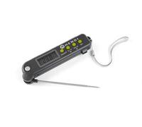 Thermomètre pliable Sonde de pénétration pliable (45°/90°/135°/180°) Plage de mesure -50°C- +300°C Sonde de pénétration 130mm Boîtier ergonomique Graduation : 0,1°C Arrêt automatique après 60 minutes