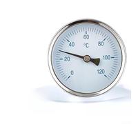Thermomètre axial pour chauffage de 0 à 120 °C précis | Boîtier en acier inoxydable, montage axial, filetage G1/2, plage de 0 à 120 °C, résistant aux vibrations pour l'industrie