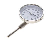 Thermomètre bimétallique en acier inoxydable de 0 à +200°C Cabinet de 100 mm Fond de tige de 63 mm