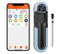 Thermomètre Bluetooth pour grill et viande - Thermomètre numérique pour barbecue - Contrôle via application - Étanchéité IP66 - Double capteur sans fil - Portée de 150 mètres - Couleur : bleu