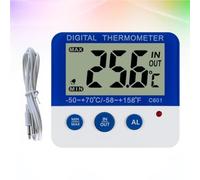 Thermomètre C601 Alarme Haute Basse Intérieur Extérieur Numérique | Affichage de Température, Boîtier ABS Bleu, Usage la Cuisine, Mode Intérieur Extérieur, Réglage Alerte