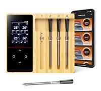 Thermomètre Cuisine Sans Fil - 4 Sondes, Grand Écran LCD, Portée de 130m, Thermomètre à viande Bluetooth avec APP, pour Barbecue, Four, Grill, Fumoir, Rôtisserie, Airfryer