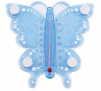 Thermomètre d'ambiance en forme de papillon, plastique, bleu et rose, 13 x 13 cm, pour intérieur, décoration de fenêtre, chambre, salle de bain (azur)