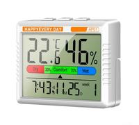 Thermomètre d'ambiance numérique et hygromètre avec horloge, calendrier, alarme avec répétition, rétroéclairage et charge de type C pratique pour la surveillance de l'air intérieur (charge-gris)