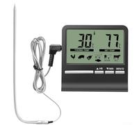 Thermomètre de cuisson numérique avec minuterie, pour une lecture instantanée de la viande - Testeur de température des aliments pour four, barbecue, grill - Sonde en acier inoxydable 304, noir (noir)