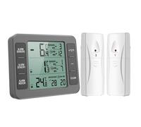 Thermomètre de Frigo Congelateur, Thermomètre de Réfrigérateur sans Fil avec 2 Capteurs, Alarme Sonore, Min/Max - Gris