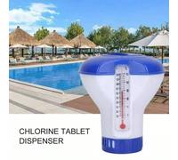 Thermomètre de piscine flottant 2-en-1 et distributeur de produits chimiques avec anneau de dosage réglable, convient aux tablettes de chlore à libération lente de 1,5 pouce, jauge de température de l