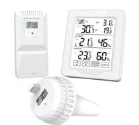 Thermomètre de piscine flottant numérique sans fil avec capteur submersible pour bassin de jardin, jacuzzi, moniteur de température précis blanc