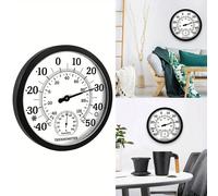 Thermomètre décoratif 10" avec hygromètre et horloge pour décoration murale de jardin, intérieur et extérieur, station météo, jauge de température Taille UniqueABS