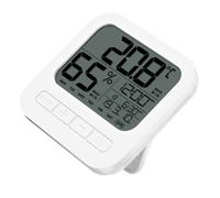 Thermomètre D'intérieur Hygromètre Maison Électronique Blanc Abs | Affichage Celsius et Fahrenheit, Heure Jour Date Alarme, Indicateur de Climat Ambiant, Support Mural