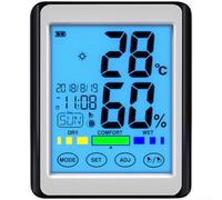 Thermomètre d'intérieur numérique avec écran tactile - Indicateur de niveau de confort pour la maison et la chambre de bébé - Écran LCD - Moniteur d'humidité de -10 à 50 °C - 101 x 82 mm - Noir