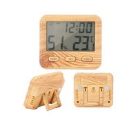 Thermomètre et hygromètre multifonction avec finition grain de bois, écran LCD, alarme et emplacement polyvalent