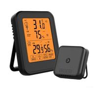 Thermomètre et hygromètre sans fil avec ventouse magnétique pour des lectures claires de la température et de l'humidité intérieure et extérieure, avec boîtier étanche et grand écran (noir)