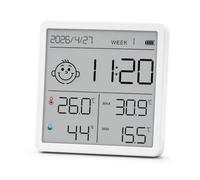 Thermomètre Hygromètre Intérieur Numérique, Moniteur Temp | Humidité Horloge Date Indicateur Confort, Min Max, °C/°F, Support Magnétique Table pour Maison Bébé Bureau