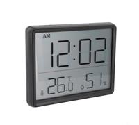 Thermomètre hygromètre numérique avec grand écran LCD, horloge électronique de température et d'humidité, 12/24 heures, format F/C, moniteur de température pour réfrigérateur (noir)