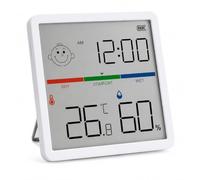 Thermomètre hygromètre numérique d'ambiance avec grand écran LCD | Moniteur de température et d'humidité 8,6 cm avec horloge et indicateur de confort, ultra fin pour maison, bureau, serre