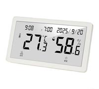 Thermomètre hygromètre numérique intérieur, grand écran LCD avec alarme heure, date, support mural ou moniteur de température d'humidité de bureau pour la maison, le bureau, la salle de bureau, blanc