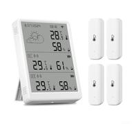 Thermomètre hygromètre WiFi compatible avec Tuya pour Alexa équipé de capteurs RF433, grand écran LCD et télécommande de 100 m pour suivi de l'humidité intérieure et de la température (1 moniteur + 4