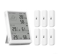 Thermomètre hygromètre WiFi compatible avec Tuya pour Alexa équipé de capteurs RF433, grand écran LCD et télécommande de 100 m pour suivi de l'humidité intérieure et de la température (1 moniteur + 6