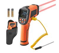 Thermomètre infrarouge - Appareil de mesure de température IR numérique - Plage de mesure : de -30 à 1200 °C - Double laser - Thermocouple de type K - Éclairage LCD - Sans contact - Pour la cuisine et