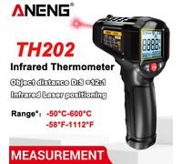 Thermomètre infrarouge sans contact ANENG TH202 -50~600 ℃ Pistolet thermomètre laser numérique, pyromètre, affichage LCD, testeur de température TH202 Black
