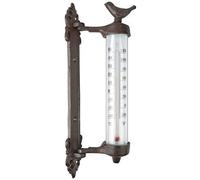 Thermomètre Mural avec Potence Décoratif avec Motif Oiseau en Celsius et Fahrenheit en Fonte Patinée Marron 5,5x9,5x27,5cm