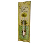 Thermomètre Mural ou à Poser Décoratif en Celsius et Farenheit Motif ""Floral"" en Fer et Papier Vernis 0,5x8x25cm